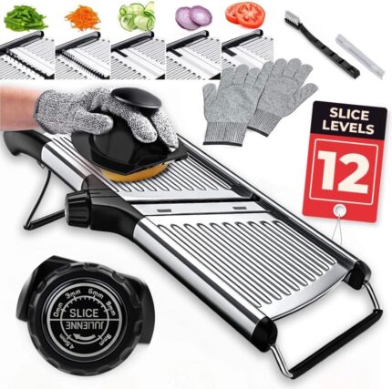 Adjustable Mandoline Food Slicer, Mandoline Slicer for Kitchen, Mandolin, Potato, Tomato, Carrot, Vegetable, Fruit and Onion Cutter - Stainless Steel