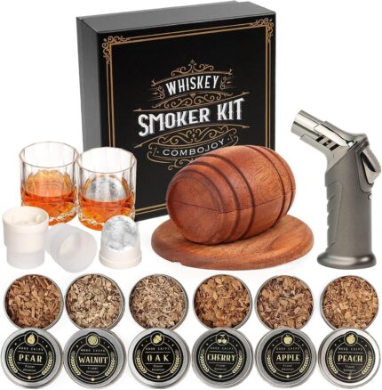 Whiskey Smoker Kit with Torch - 6 Flavors Wood Chips, 2 Glasses, 2 Ice Ball Molds